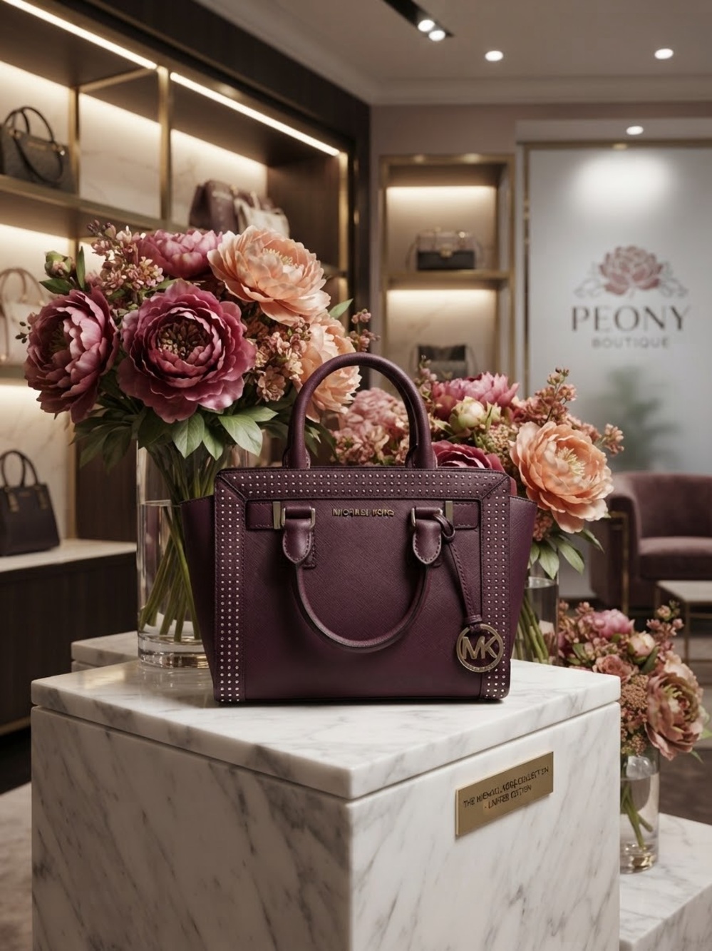 Michael Kors Plum Leather Studded Satchel